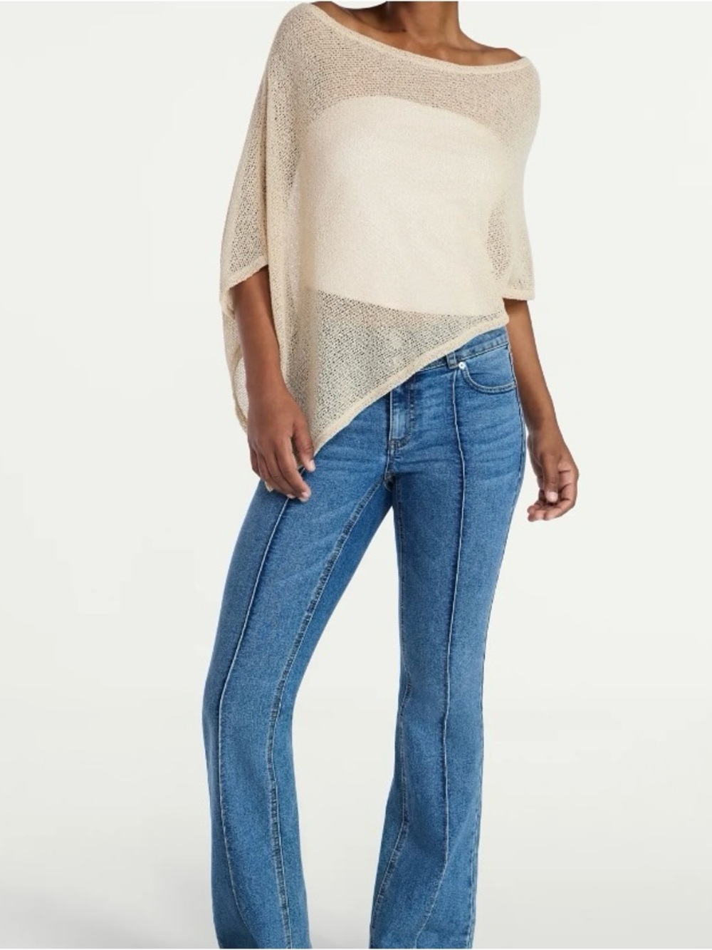 Asymmetrical Hem Sheer Knit Off-Shoulder Poncho Top - Picture 4 of 4